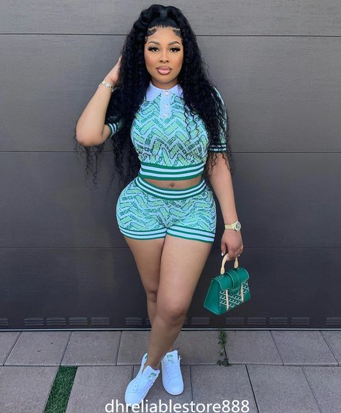 

women's casual sports set fashion digital printing abstract retro ribbed short sleeved shorts set, Gray