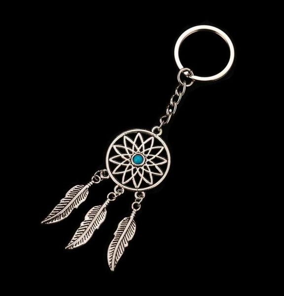 

famshin fashion dream catcher tone key chain silver color ring feather tassels keychain around the waist key chain for gift1669109