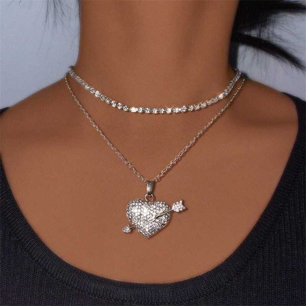 

pendant necklaces bling rhinestone love heart necklace for women creative cupid crystal clavicle chain wedding jewelry gift 230613, Silver