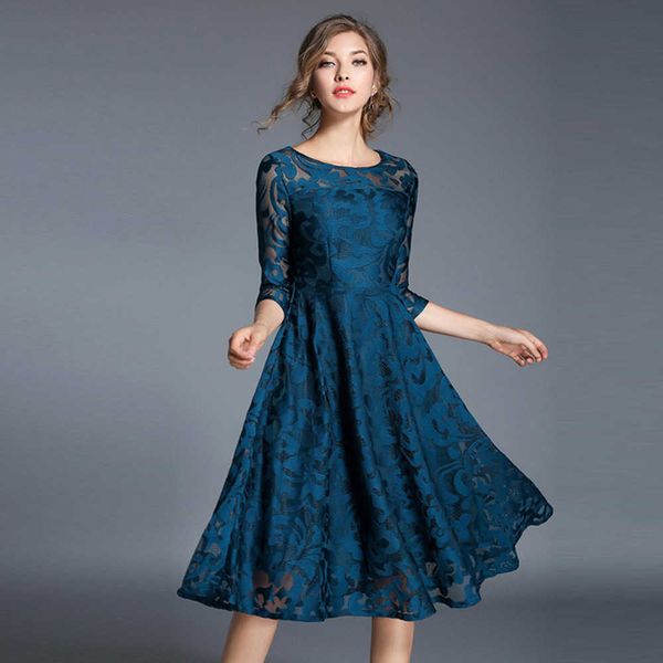 

spring and autumn large women's 7/4 sleeves slim medium length lace swing night club dress dresses for women clubwear541, White;black