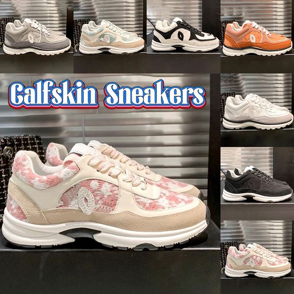 

designer sneakers calfskin casual shoes women channels luxury fabric vintage suede trainers reflective sneaker mens platform shoe luxury wom, Black