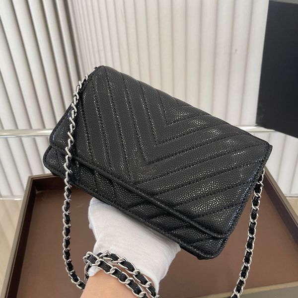 

v-shaped 6 colors woc women designer flap bag caviar leather silver metal hardware matelasse chain card holder purse crossbody shoulder hand