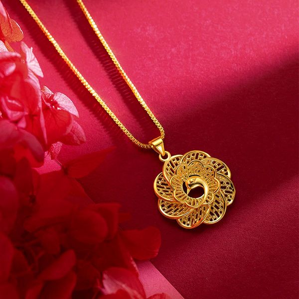 

women pendant chain fashion retro peacock design real 18k gold color circle round flower shaped jewelry gift, Silver