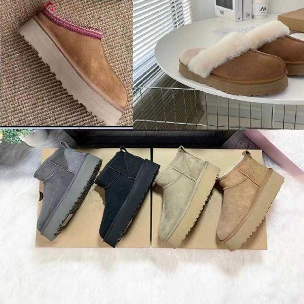 

2023 winter boots leather shoes women men fur snow ankle boots tazz ultra mini luxury brand chelsea lady high heels, Black