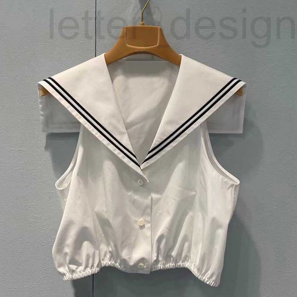

women's blouses & shirts designer summer embroidery letter white short shirt sleeveless navy collar versatile sweet wb6s