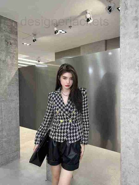 

women's jackets designer brand jacket new fall winter western suit high-end coat fashion houndstooth tweed leisure spring birthday gift, Black;brown