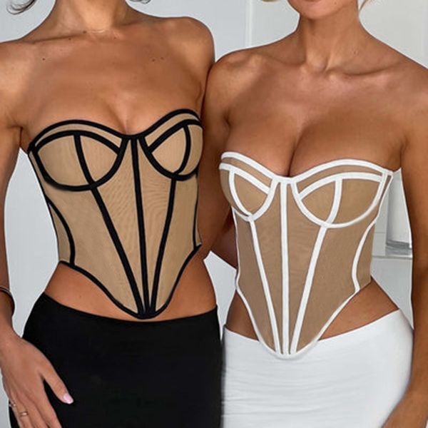 

strapless club party tank women vest off-shoulder sleeveless corset female fashion skinny crop 2023, Black;white