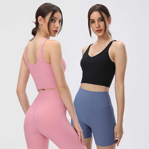 

lu-38 yoga bra sports tank with padded bra women's summer outwear gym clothes fitness vest underwear antibacterial u-shaped back bra, White