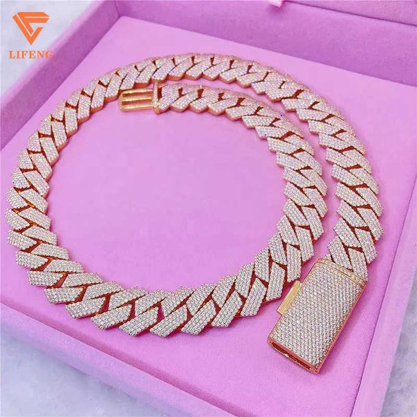

15mm ice out necklace bling rose gold cuban chain hip hop jewelry men and women rappers, Silver
