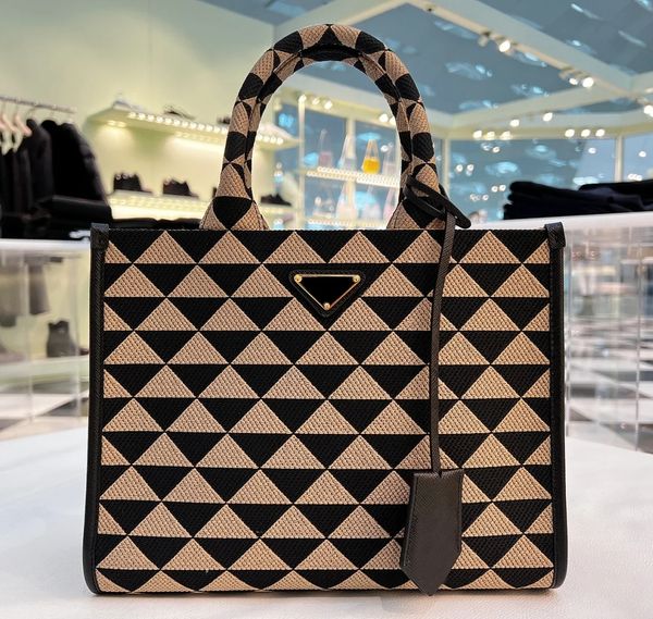 

womens bag tote pochette prad embroidery symbole fashion triangle handbag designer mens canvas cross body weekender clutch bag luxury should