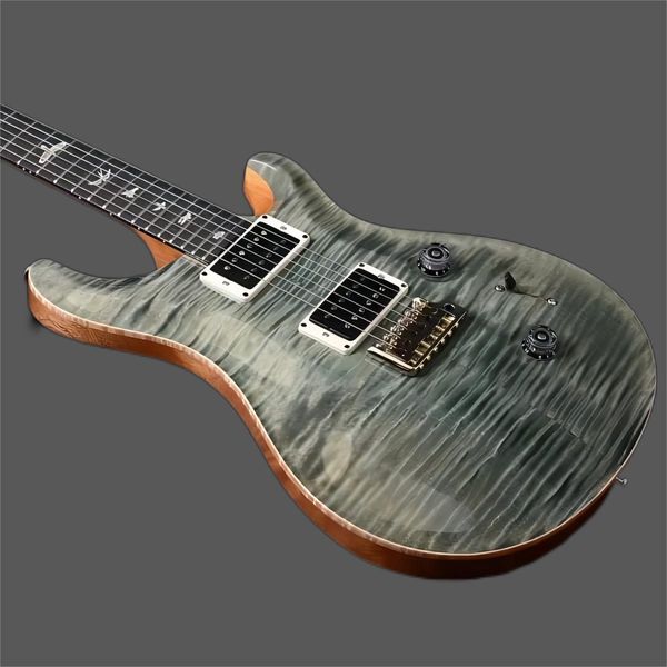 

paul smith grey curly falme maple prs electric guitar tremolo bridge & whammy bar, 2 humbucker pickups, 5 way switch, chrome hardware