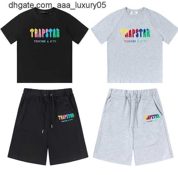 

designer fashion clothing tshirt tees trend brand trapstar colorful towel embroidery short sleeve tshirt shorts casual youth set luxury casu, White;black