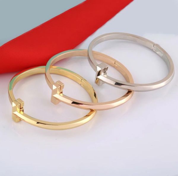 

europe america new style lady women titanium steel engraved t letter wide bangle bracelet 3 color5396091, Black