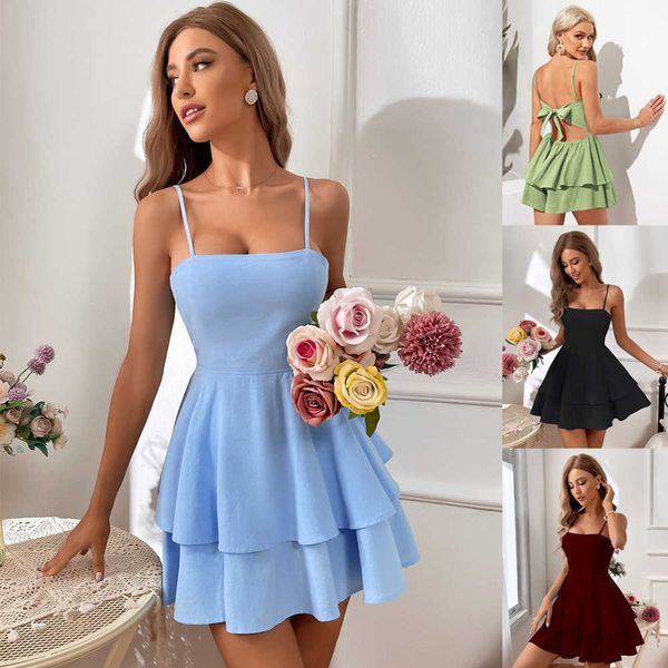

casual dresse spring summer 2023 open back bow tie short skirt strap dresse, Black;gray