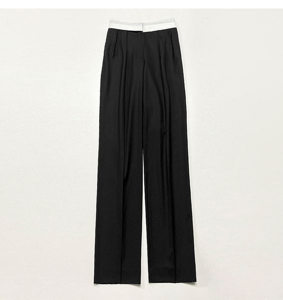 

close your eyes and enter~t~row's home color matching waist pleated wool pants, straight tube loose color matching floor mop pants, wom, Black;white