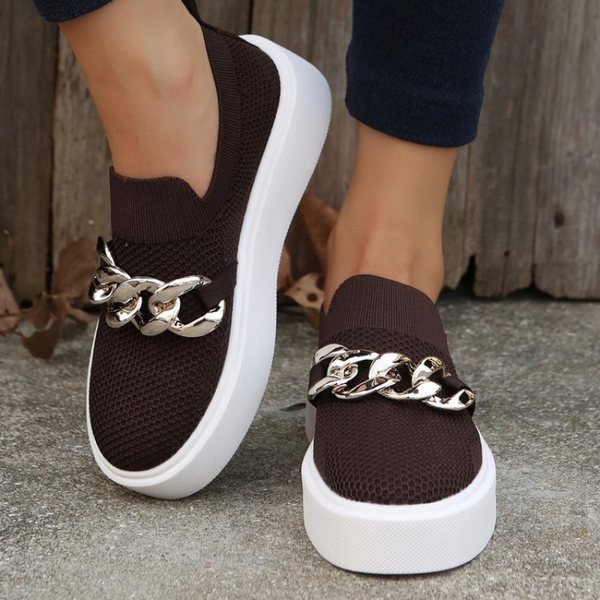 

women shoes flats oxford female 2023 autumn fashion metal chain platform loafers ladies casual canvas shoes sneakers, Black