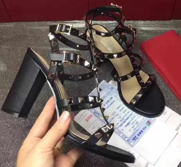 

women pumps wedding shoes high heels rivets sandals 6cm 8cm 10cm fashion ankle straps bridal shoe 35-43, Black