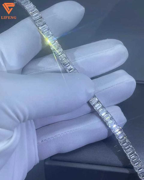 

pass diamond tester 925 silver white gold plated vvs moissanite bling jewelry baguttes tennis necklace chain