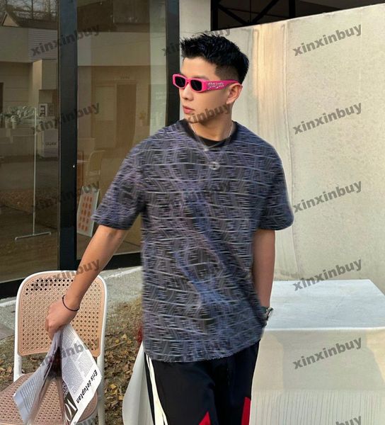 

xinxinbuy men designer tee t shirt 23ss bend double letter printing pattern short sleeve cotton women black white blue s-2xl, Black;brown