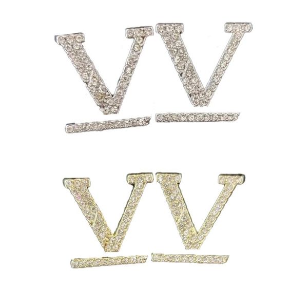 

fashion women 18k gold plated designer ear stud earrings brand designers geometry letters crystal rhinestone earring wedding party jewerlry, Golden;silver