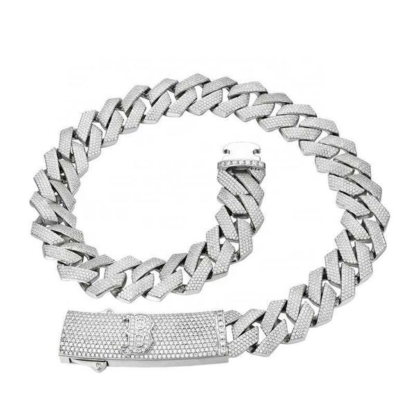 

14mm width men's silver moissanite diamond men necklace jewelry hip hop iced out cuban link chain