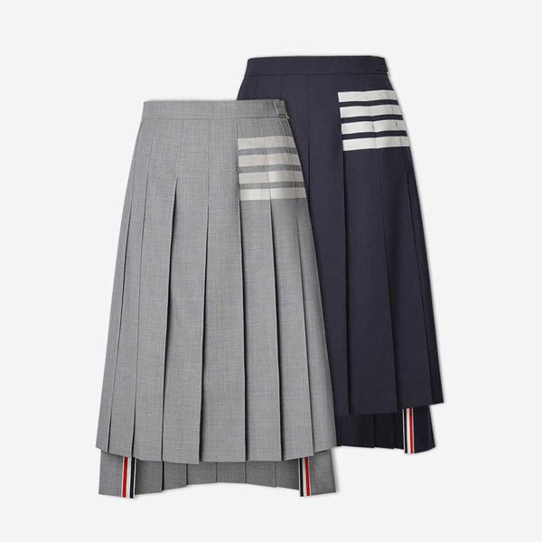 

brand pure wool color woven four bar tb college style long skirt a1186, Black