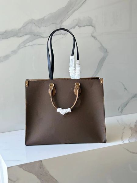 

designer tote bag women's bag handbag shopping bag luxury 1v brand original canvas brown/caramel stitched print black strap large capac