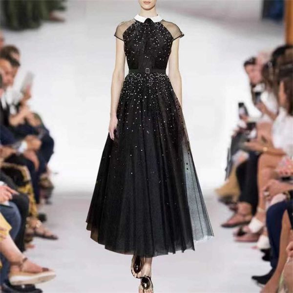

2023 summer women's fashion show new party long night club dress black clothes slim mesh dresses for women, White;black