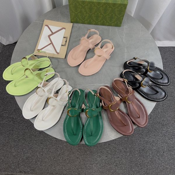 

platform designer sandals womens interlocking g thong sandal slingback cowhide flat mules real leather ankle strap double buckle slides flip, Black