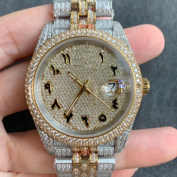 

diamond watch men watches 904l steel strap sapphire glass lens waterproof cz diamond fully automatic mechanical movement waterproof 50 meter, Slivery;brown