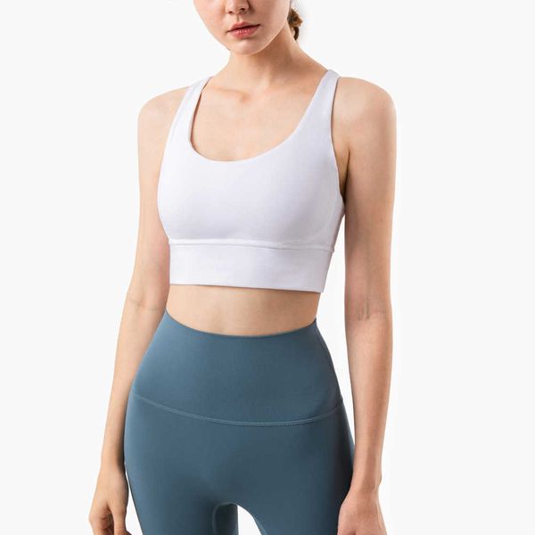 

lulu bra women soft gym yoga vest summer athletic fitness sports bra solid color cross tights tank bra with chest pad woman