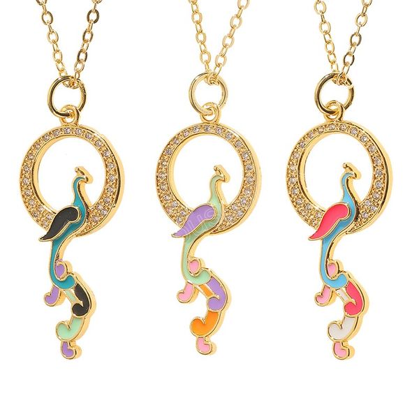 

lovely cartoon peacock necklace pendant elegant colorful choker new 18k gold plated women jewelry gifts, Silver