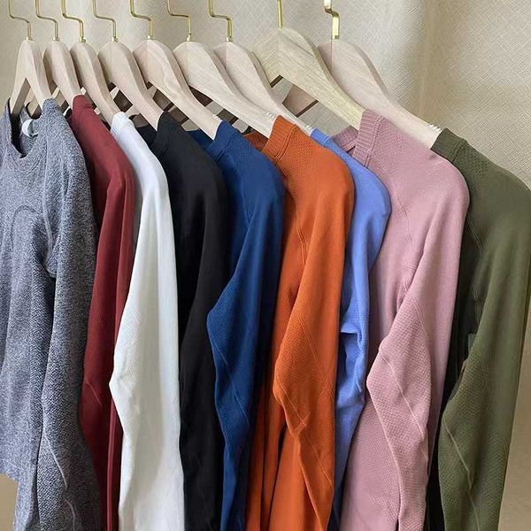 

lulu knitting long sleeve sport fitness yoga shirt elasticity crew neck quick dry breathable workout running t-shirts woman