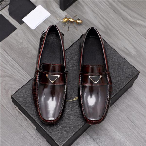 

fashion luxury dress shoes mule shoes men wedding party 9a leather flat shoe business formal loafer social chunky with original box size38-4, Black