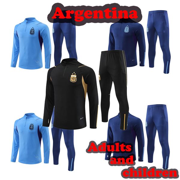 

22 2324 3-star argentina tracksuit soccer jersey training suit football shirt maradona di maria 22 23 men kids kit tracksuit sets uniforms, Black