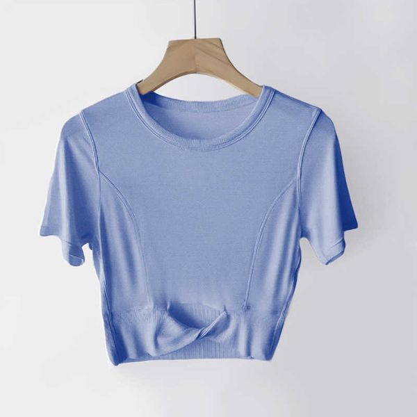 

ll-118 yoga t shirt women cropped women's modal t-shirt ribbed crop modal short sleeve breathable tight sports jogging woman 23ss