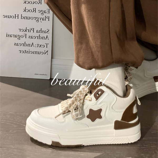 

high women sneakers platform designer sports comfortable star pattern breathable shoes vulcanized pu leather shoes, Black
