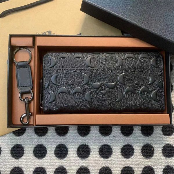 

designer wallet leather embosser men's long zipper coin wallet classic luxury keychain credit card bag size 20 * 102cm, Red;black