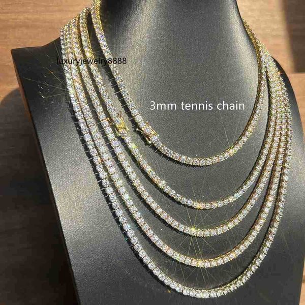 

wholesale price 3mm wide hand setting vvs lab diamond 925 sterling silver moissanite tennis chain letter pendant necklace