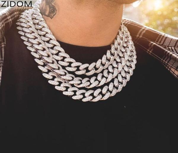 

men hip hop iced out bling chain necklace pave setting rhinestone 20mm width miami cuban chains necklaces hiphop jewelry5741334, Silver