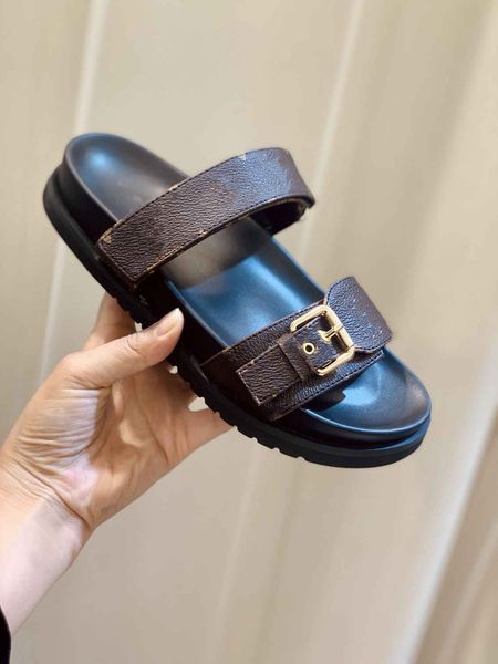 

fashion sandals luis summer women slippers slide leather vuttonity leisure sandals luxury designers sandals l092, Black