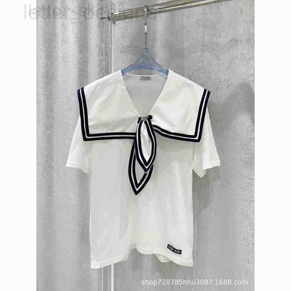 

women's t-shirt designer 23 spring/summer new niche design shawl heavy work letter embroidered short sleeved t-shirt sweet and versatil, White