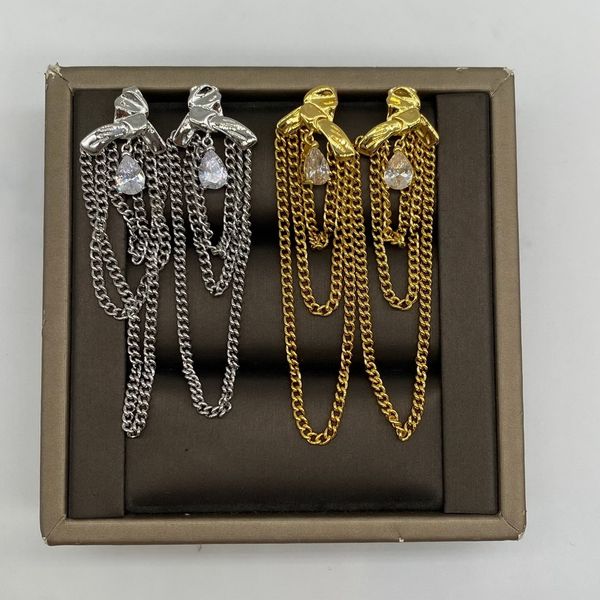 

new designed triomphe crystal tassel earrings in brass with gold shiny women ear hoops designer jewelry er9006, Golden;silver