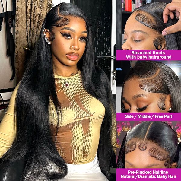 

13x4 straight lace frontal human hair wigs 30inch brazilian straight hair wigs lace front wigs, Black;brown