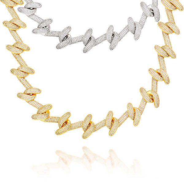 

drop shipping statement hook shape silver cz diamond cuban link chain iced out choker necklace