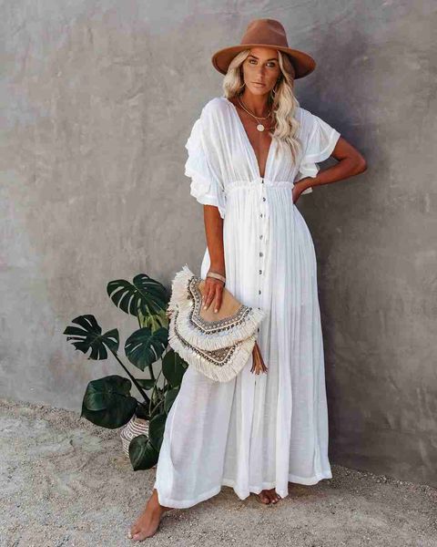 

dresses cover-ups long white tunic dress casual summer beach women plus size wear cover up woman clothing 210521, Black;gray