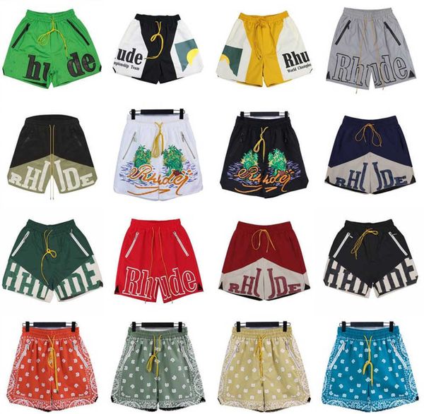 

rhude shorts designers mens basketball short pants 2021 luxurys summer beach palm letter mesh street fashion sweatpants new style66, White;black