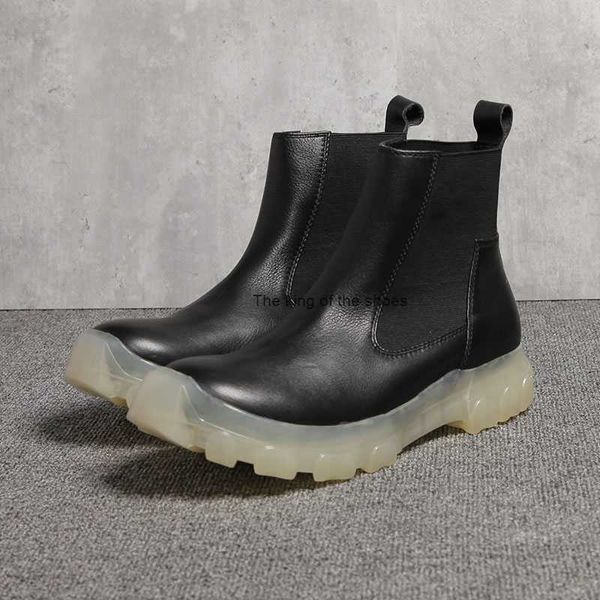 

british ro men chelsea boots tank sole man platform shoes genuine leather waterproof mens trainer sneakers2023 og, Black