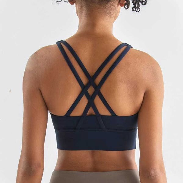 

lulu women soft gym yoga vest athletic fitness women sports bra solid color cross tights tank with chest pad woman lady