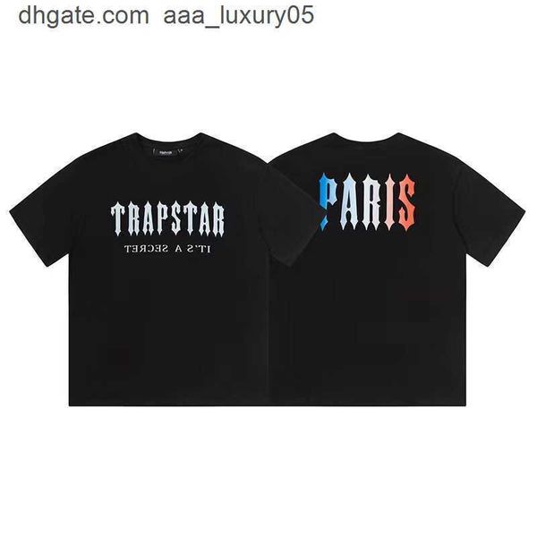 

designer fashion clothing tees tshirt trendy trapstar back colorful paris printed short sleeve double yarn pure cotton short sleeve t-shirt, White;black